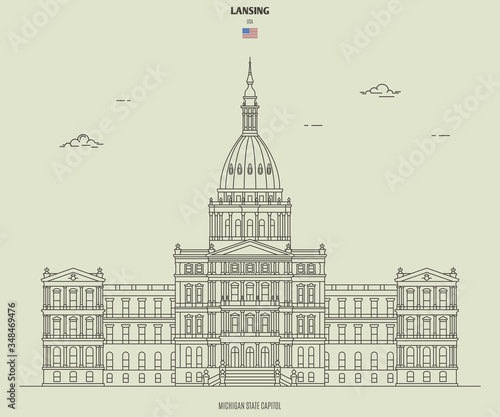 Michigan State Capitol in Lansing, USA. Landmark icon