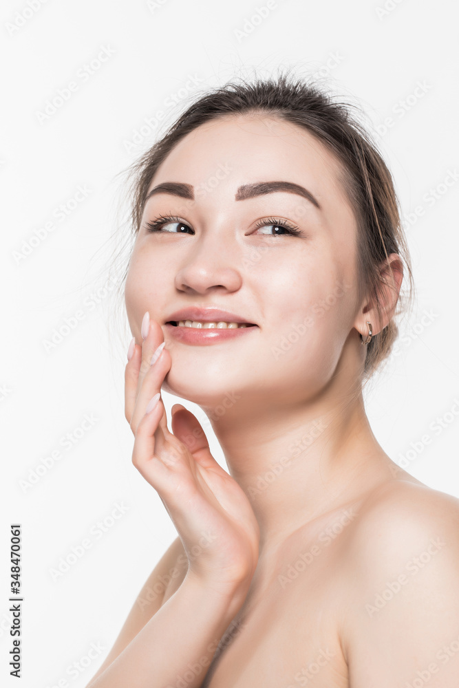 Asian beauty face closeup portrait with clean and fresh elegant lady isolated on white background Asian beauty face closeup portrait with clean and fresh elegant lady isolated on white background
