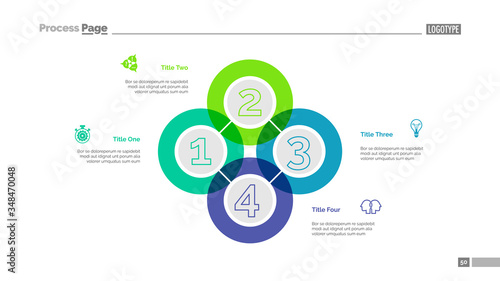 Quadruple intersect slide template. Business data. Graph, diagram. Creative concept for infographic, templates, presentation, report. Can be used for topics like workflow, strategy, analysis photo