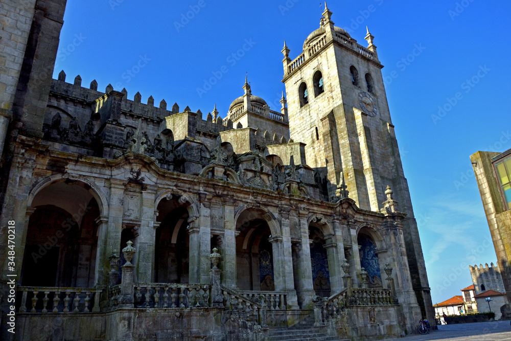 Porto, Portugal - August 17, 2015: The Porto Cathedral. It is a 12th century fortress church located in the historic center of the old town of Porto.