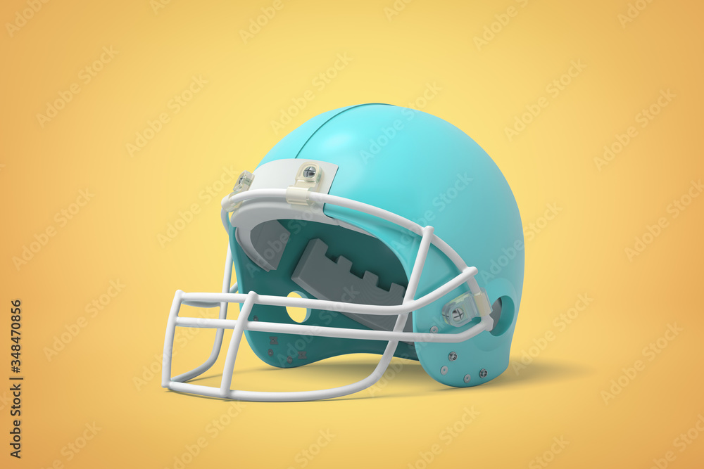 Fototapeta premium 3d zbliżenie renderowania jasnoniebieski kask do futbolu amerykańskiego na tle w kolorze piasku.