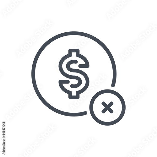 Payment declined line icon. Dollar with cross vector outline sign.