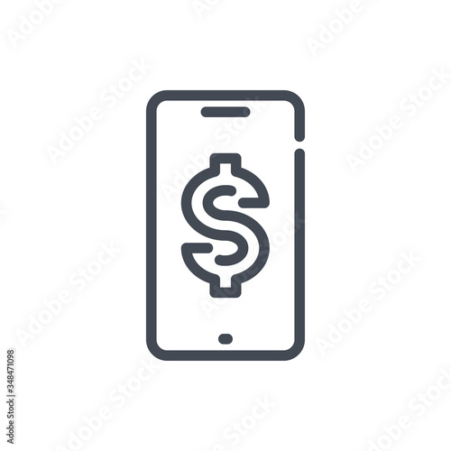 Mobile Banking line icon. Mobile payment, Smartphone with dollar vector outline sign.