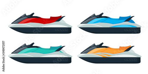 Colored Jet scooter icons set in flat style isolated on white background.
