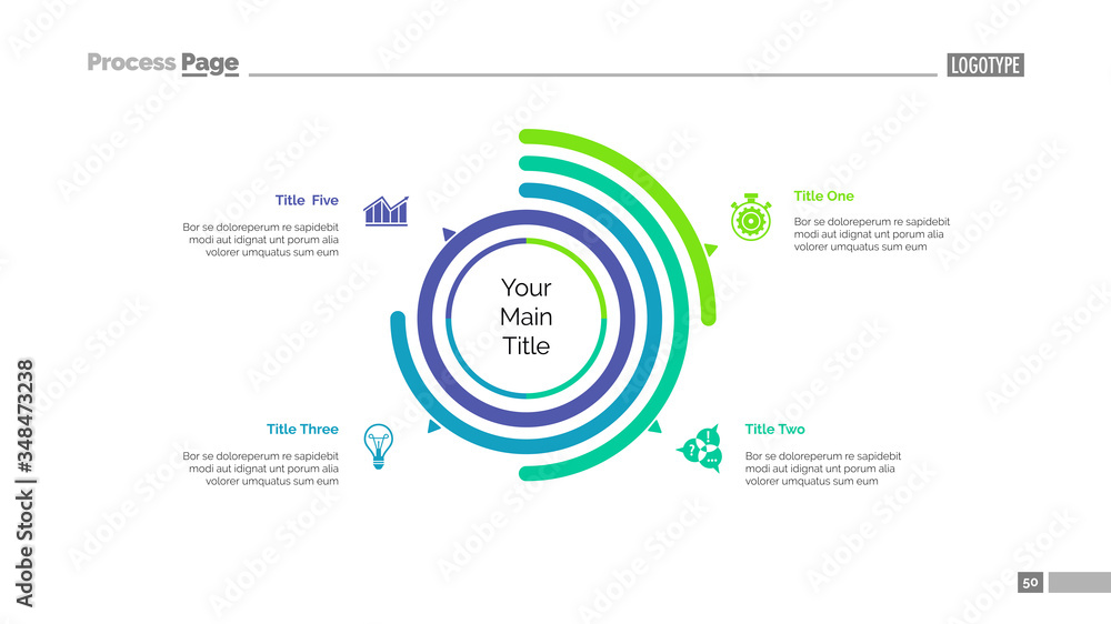 Four options doughnut chart slide template. Business data. Arc, diagram ...
