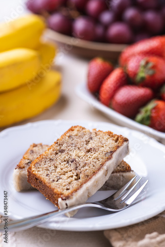 Banana cake  on white plate