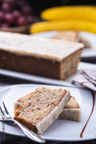 Banana cake  on white plate