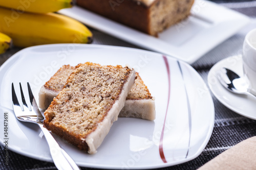 Banana cake  on white plate