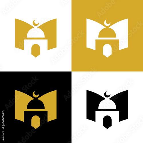 Moslem book logo design, islam learn icon, book and mosque symbol - Vector