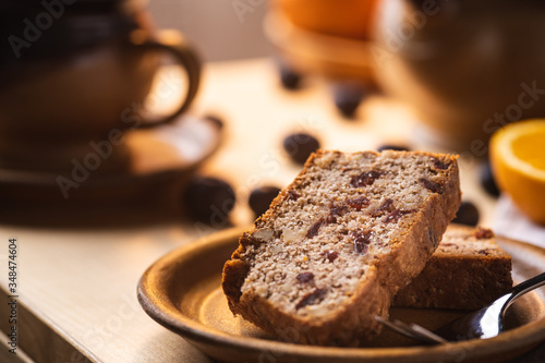 Moody piece of cake with fresh fruit