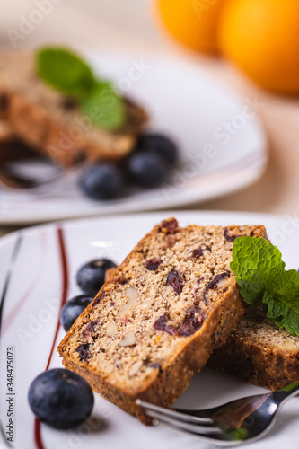 Piece of cake with fresh fruit