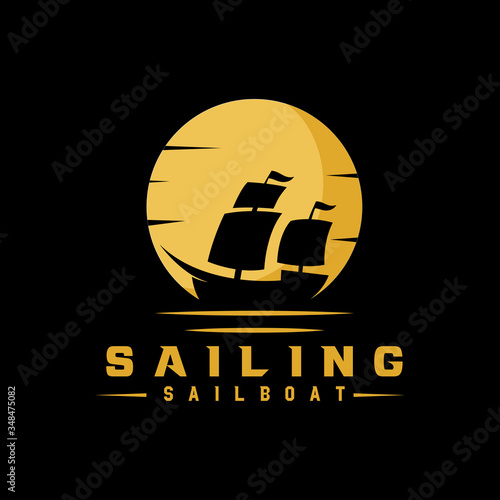 Dream ship adventure sea logo design with black background