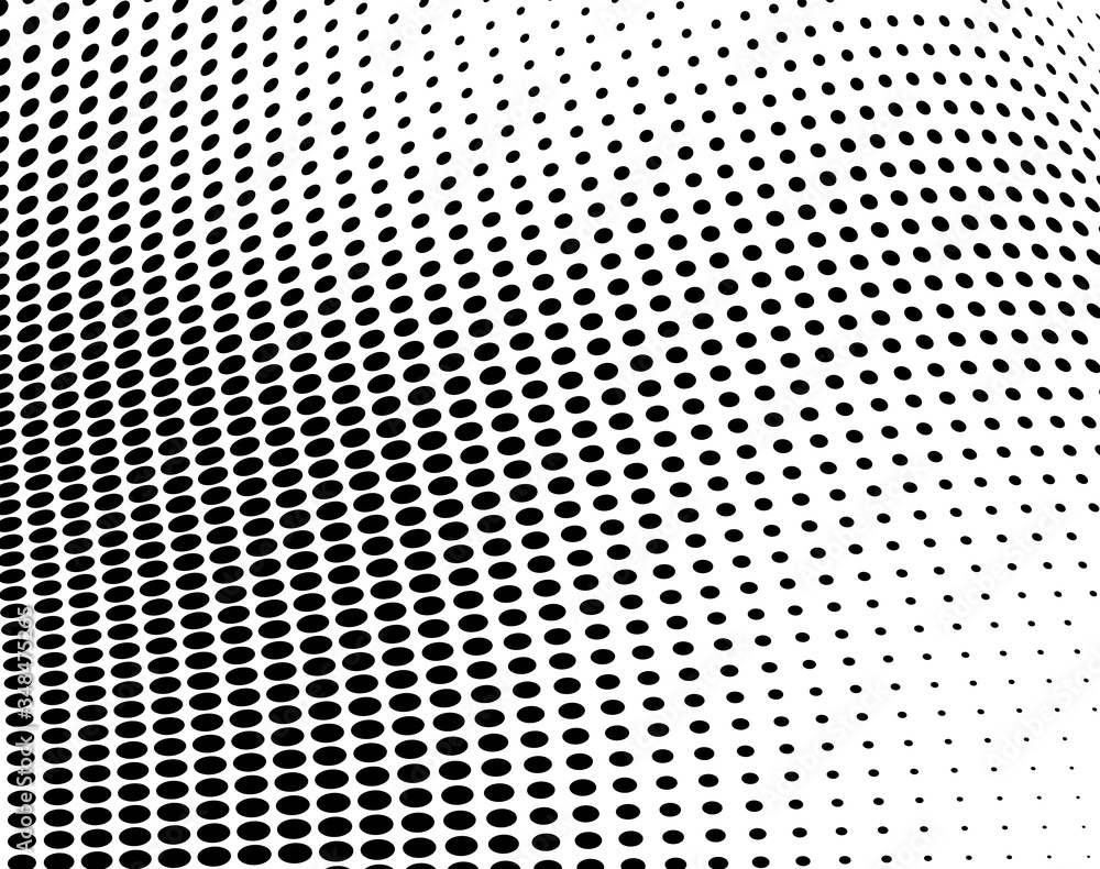 Halftone black and white waves. A chaotic pattern of dots on a white background. Abstract multiple ink drops