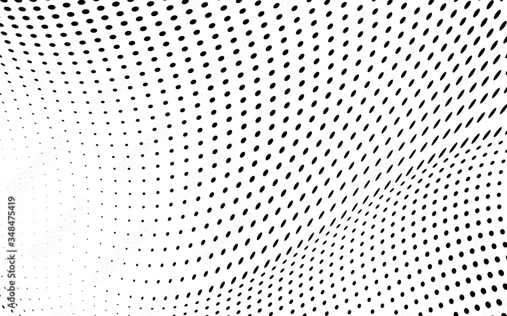Halftone black and white waves. A chaotic pattern of dots on a white background. Abstract multiple ink drops Halftone black and white waves. A chaotic pattern of dots on a white background. Abstract multiple ink drops
