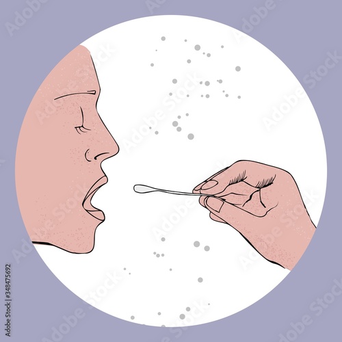 coronavirus mouth saliva test using swab stick. medical test and protection against virus
