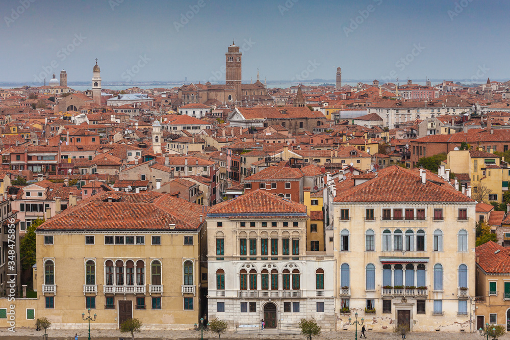 Aerial view of the typical Venice houses roofs in the Zattere area, Italy Aerial view of the typical Venice houses roofs in the Zattere area, Italy