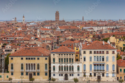 Aerial view of the typical Venice houses roofs in the Zattere area, Italy © Gianluca