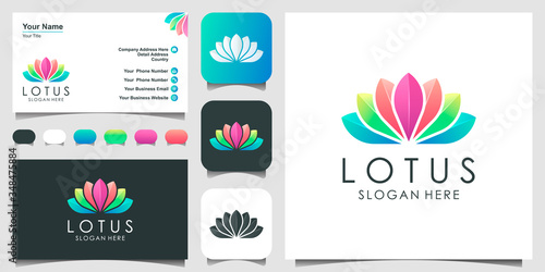 Lotus flower colorful logo vector design. Yoga center, spa, beauty salon luxury logo. logo design, icon and business card