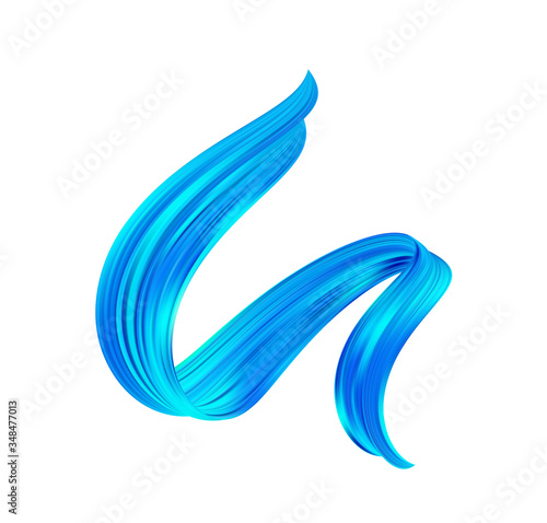Twisted blue color flow liquid shape. Acrylic or oil paint sroke.