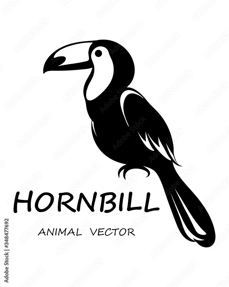 Obraz premium Black Vector illustration on a white background of a hornbill. Suitable for making logo.