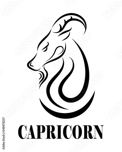 Black line vector logo of goat head. It is sign of capricorn zodiac.