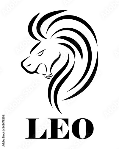 Black line logo of lion head. It is sign of leo zodiac.