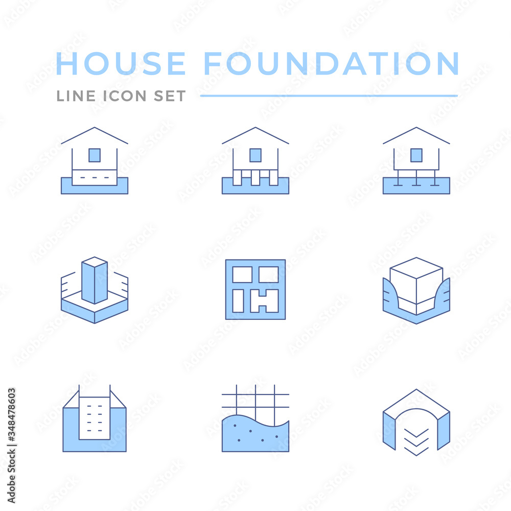 Set color line icons of house foundation