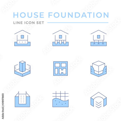 Set color line icons of house foundation