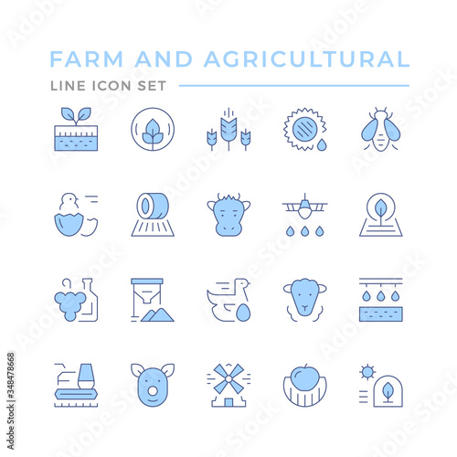 Set color line icons of farming and agriculture