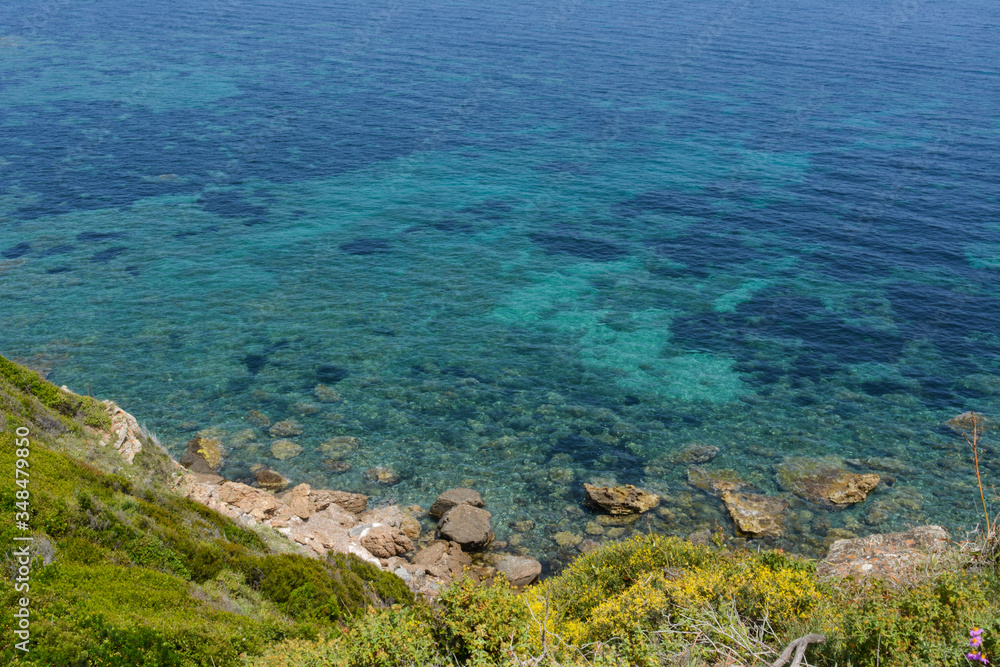Costa del Cap Corse lungo il sentiero dei doganieri, prima della spiaggia di di Santa Maria. Corsica, Francia