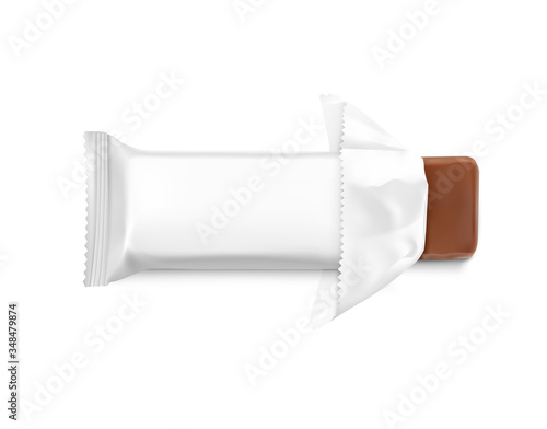 Open flow packaging mockup with bar. Vector illustration isolated on white background. Can be use for your design, promo, adv and etc. Possibility for food, pharmaceutical, cosmetic. EPS10.	