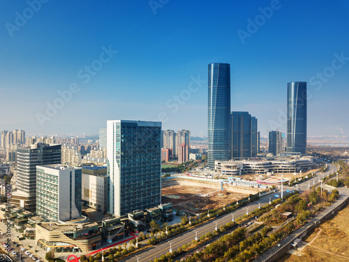 city skyline of business district downtown in daytime