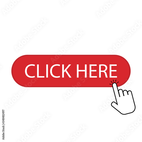 Click here in flat style on white backgraund. Vector illustration.