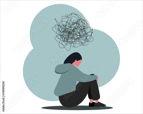 Stop cyberbullying. Depressed girl suffering from online harassment, isolated vector illustration in flat style