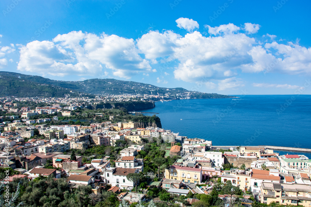 View overlooking the bay and the beautiful town of Piano di Sorrento, Italy