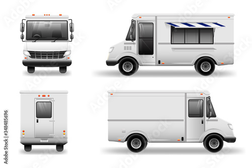 Old school Food Truck - Mockup set isolated. Realistic Food Truck vector template for car branding and advertising isolated on white.