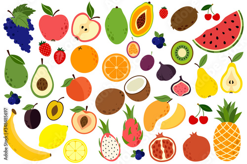 Fototapeta Naklejka Na Ścianę i Meble -  Set with hand drawn colorful doodle fruits. Sketch style vector collection. Cute doodle illustration with  fruits isolated on white background. Vector food set for your design.