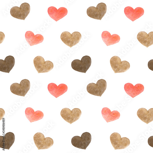 seamless pattern with hearts. Watercolor