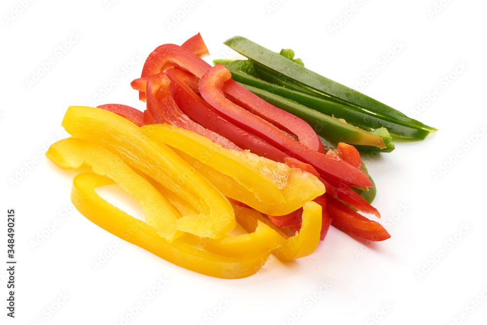 Sliced bell pepper mix, isolated on white background Sliced bell pepper mix, isolated on white background