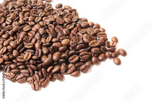 Roasted coffee beans on white background with isolate