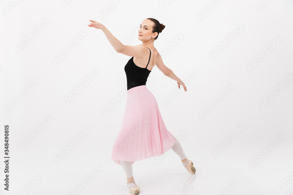 Naklejka premium Image of caucasian woman ballerina practicing and dancing gracefully