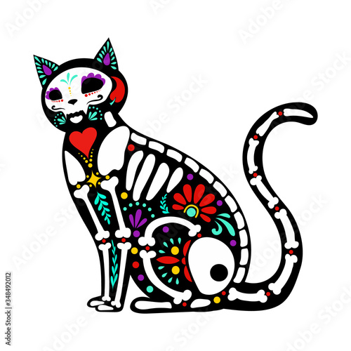 Calavera cat isolated on white for Mexican Day of the dead (Di­a de Muertos)