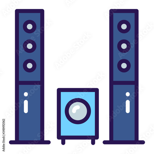 Home theater color line icon. Stereo speakers system. Household equipment. Sign for web page, mobile app, banner. 