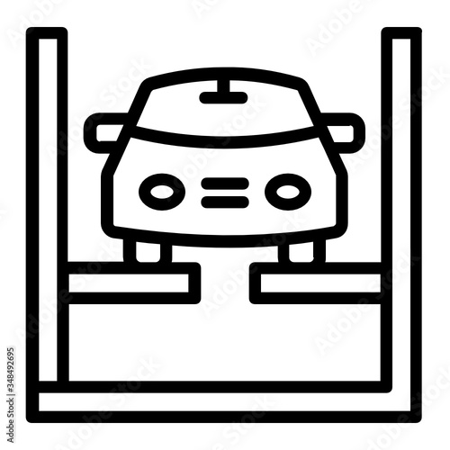 Two Post Car Lifts Concept, hydraulic clear floor automobile Vehicle lifter for home garage vector icon design, Tire Repair Tools and Wheel Shop Equipment on White background 