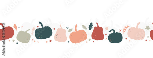 Cute hand drawn pumpkin horizontal seamless pattern, great for Thanks Giving and Autumn background, textiles, wallpapers, banners - vector design