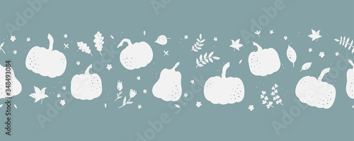 Cute hand drawn pumpkin horizontal seamless pattern, great for Thanks Giving and Autumn background, textiles, wallpapers, banners - vector design