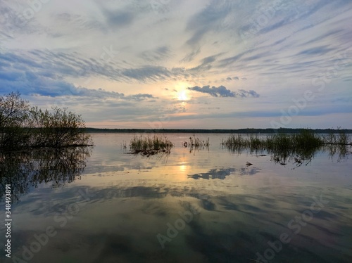 beautiful dawn and its reflection in the water of the river