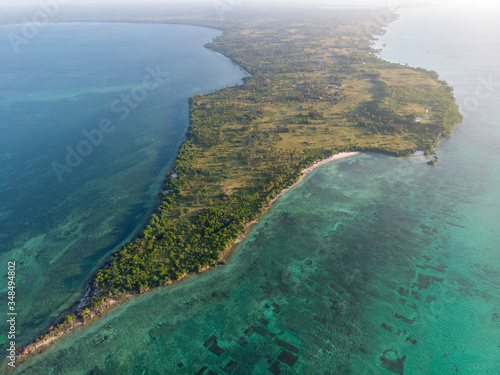 Aerial view at Ras Kigomasha peninsula. The northern edge of Pemba Island, Zanzibar, Tanzania. Africa
