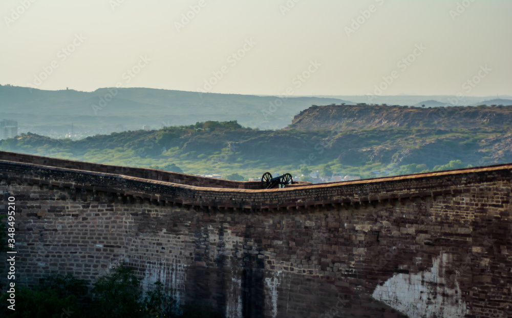 Cannons at Mehrangarh or Mehran Fort, located in Jodhpur, Rajasthan, India
