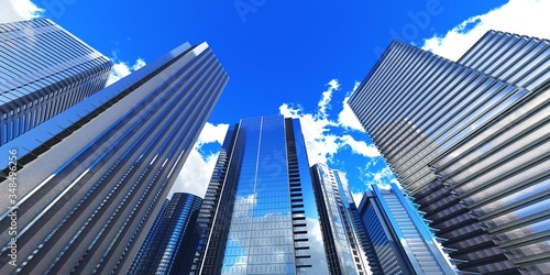 Beautiful skyscrapers against the sky  modern high-rise buildings bottom view  3D rendering